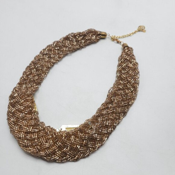 Chunky Yellow Statement Necklace With Braided Brown Beads Adjustable Chain - Picture 5 of 6